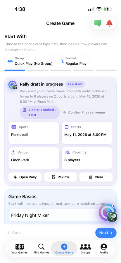 Serve Sports detailed organizer setup screen