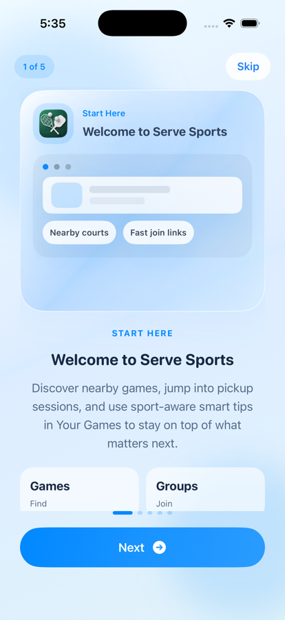 Serve Sports game organization preview